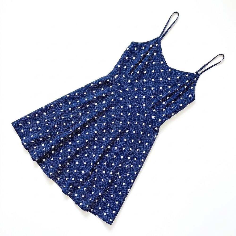 OLD NAVY Fit & Flare Cami Dress Blue White Polka Dot Smocked Back Womens Large